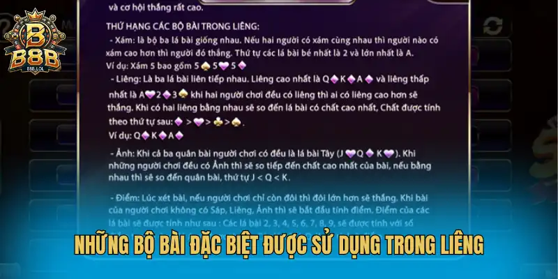 Những bộ bài đặc biệt được sử dụng trong Liêng